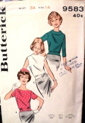9583 1950s BACK BUTTON SLVS OR NOT HIP BAND BLOUSE PATTERN 14 34